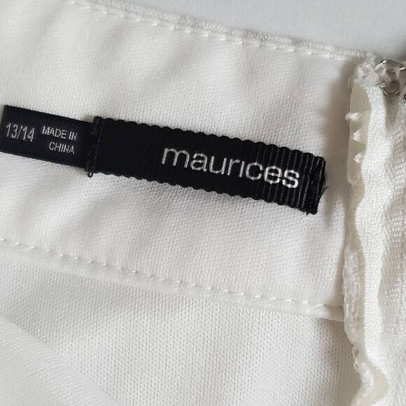 Maurices White Linen Blend Skirt Size 13/14 Lace Trim A-Line Lined Romantic Boho - Picture 4 of 7